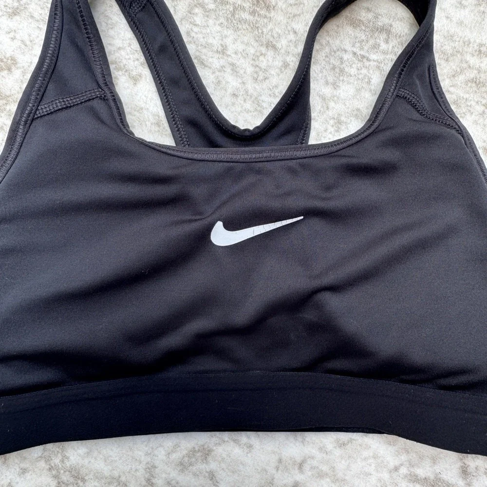 Nike Dri-FIT Racerback Sports Bra Black Swoosh Activewear XS